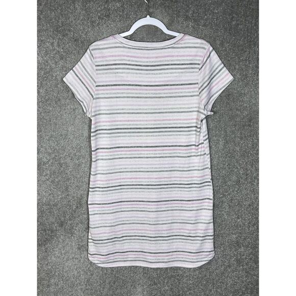 Laura Ashley Super Soft Striped BE HAPPY Sleep Shirt Womens Size Large Pink Gray - Picture 2 of 6